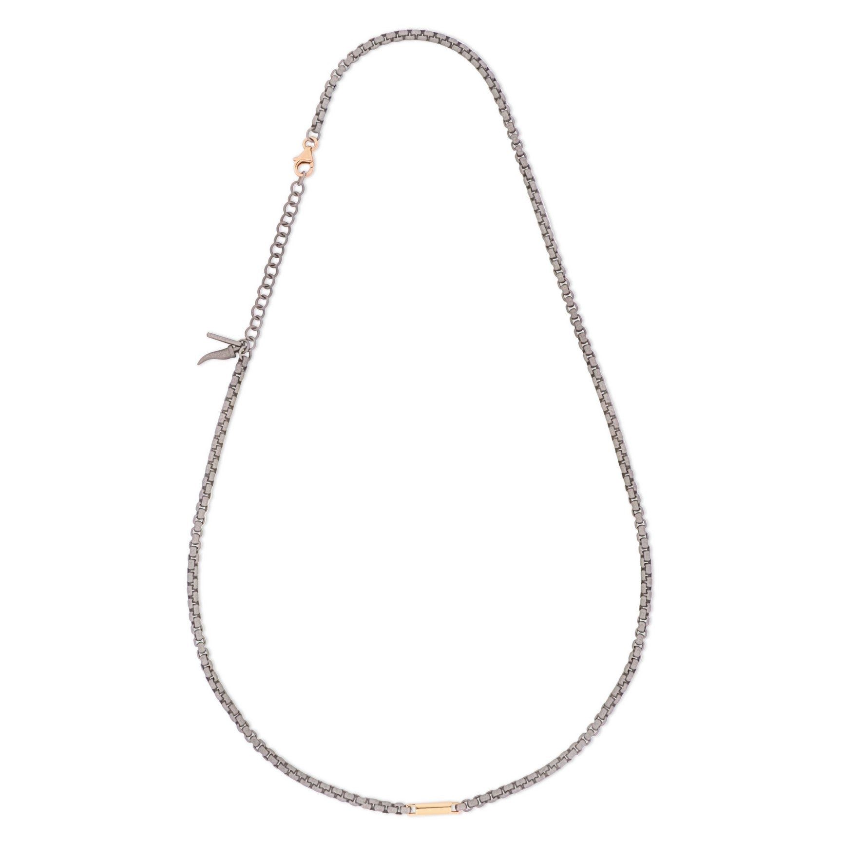 COLLANA UOMO CON CATENINA SCOOBY DOO IN TITANIO BARRETTA E CHIUSURA IN ORO ROSSO 9 KT