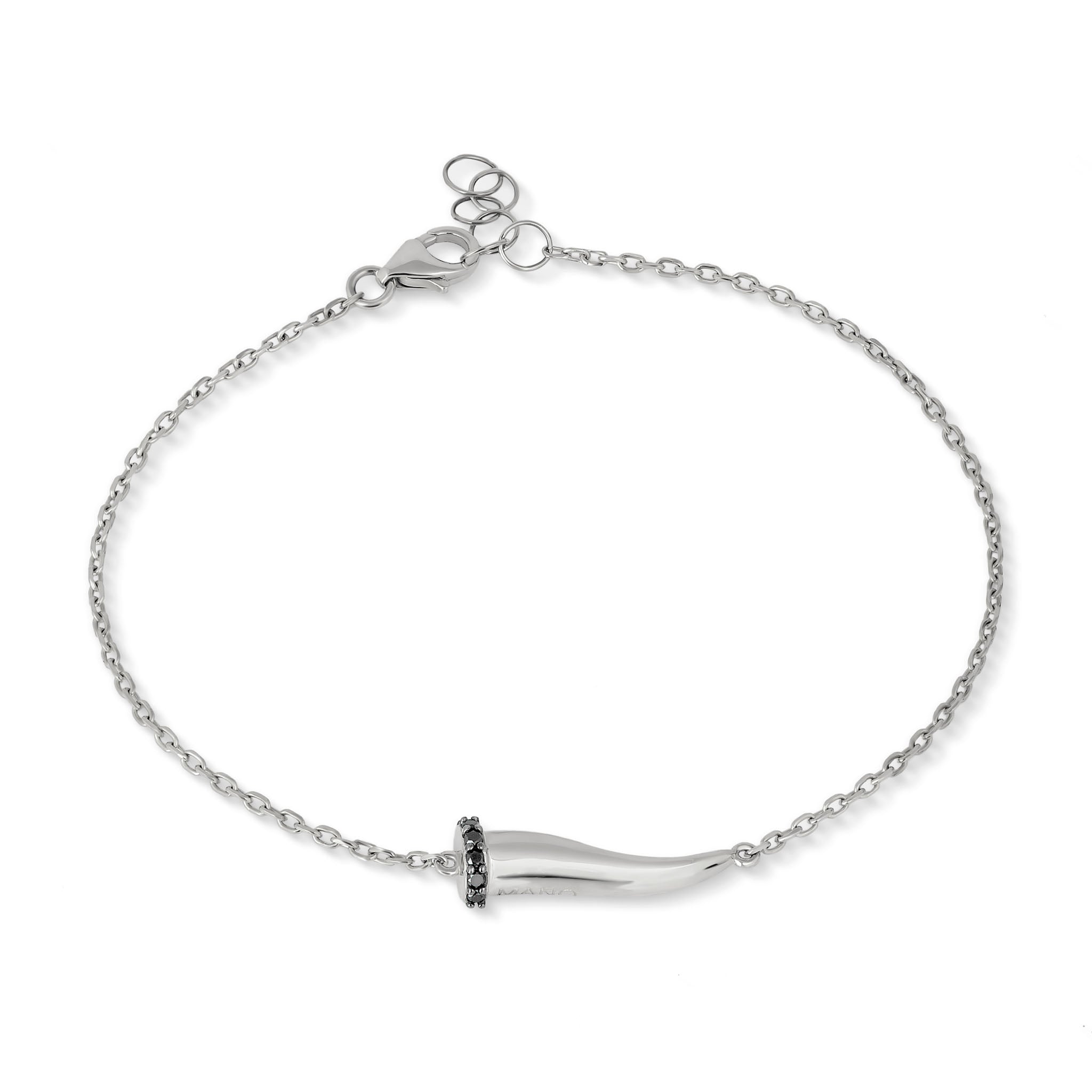 BRACCIALE CHARMS CON CORNETTO IN ORO BIANCO 9KT   E DIAMANTI BLACK.