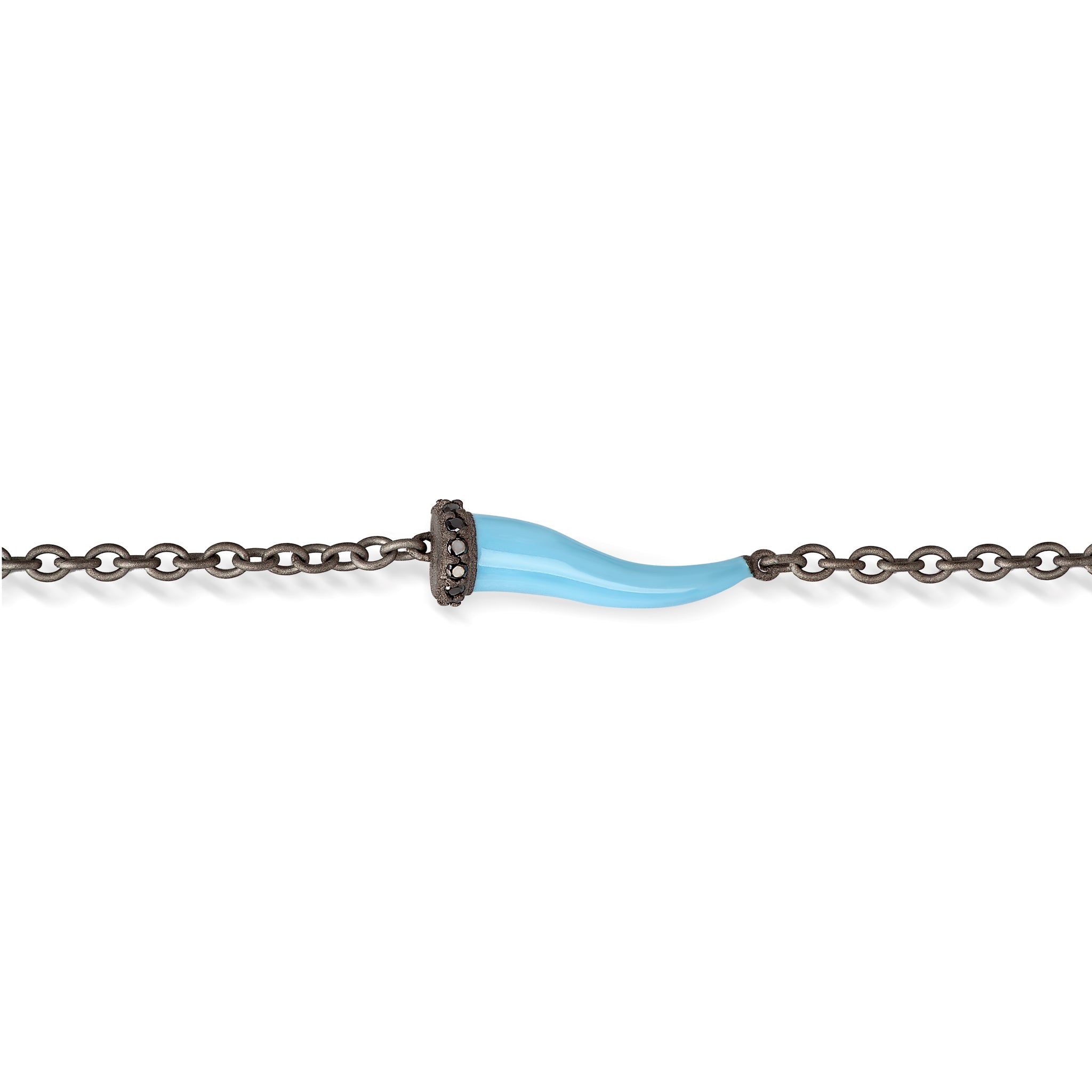 BRACCIALE CHARMS CON CORNETTO SMALTATO AZZURRO  IN TITANIO, 5 BLACK E CATENA