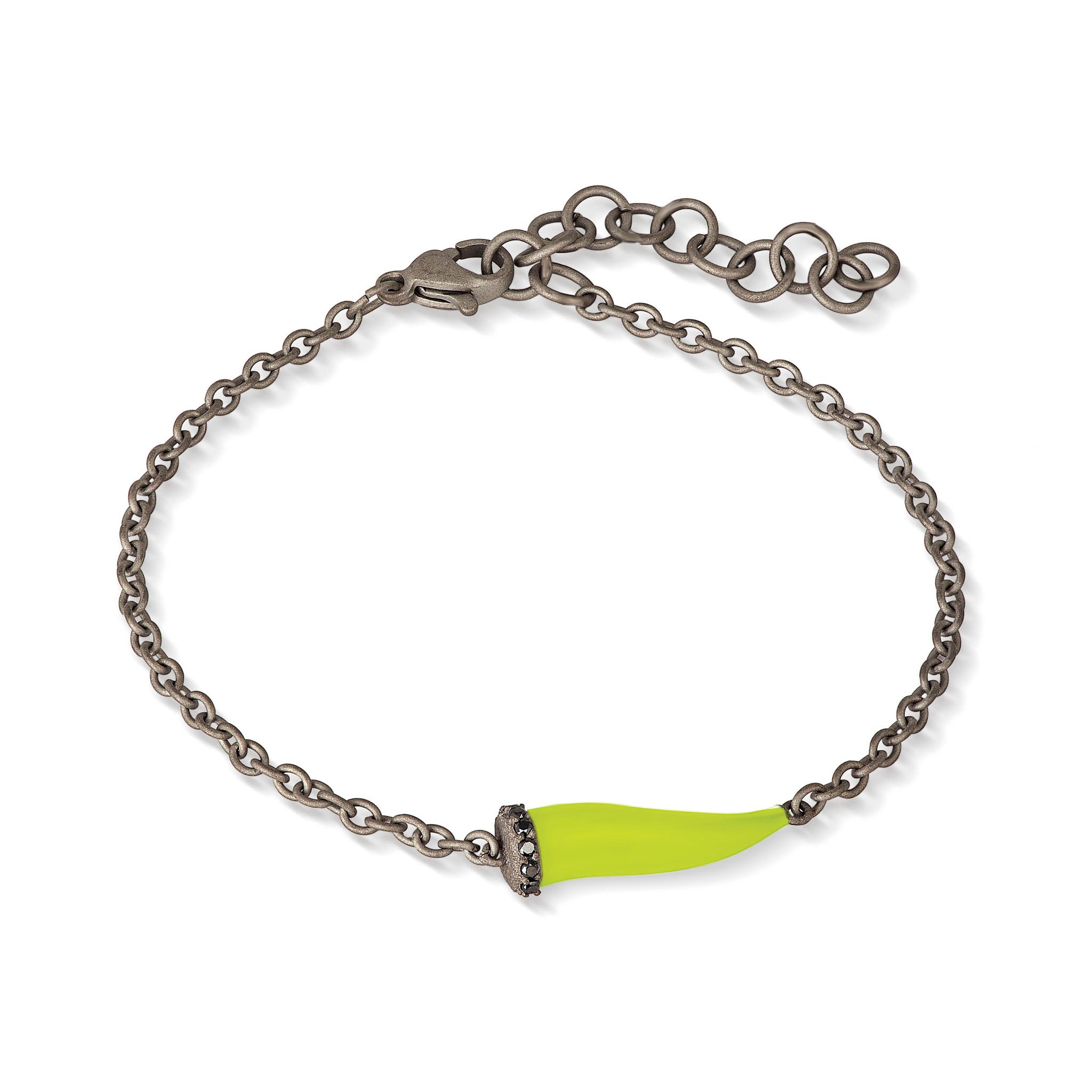 BRACCIALE CHARMS CON CORNETTO SMALTATO GIALLO FLUO IN TITANIO, 5 BLACK E CATENA