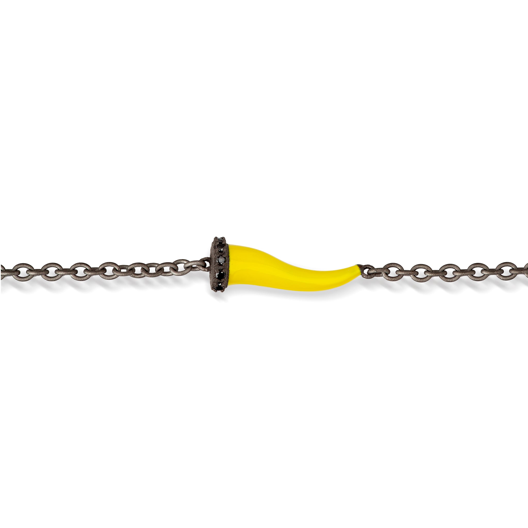 BRACCIALE CHARMS CON CORNETTO SMALTATO GIALLO IN TITANIO, 5 BLACK E CATENA