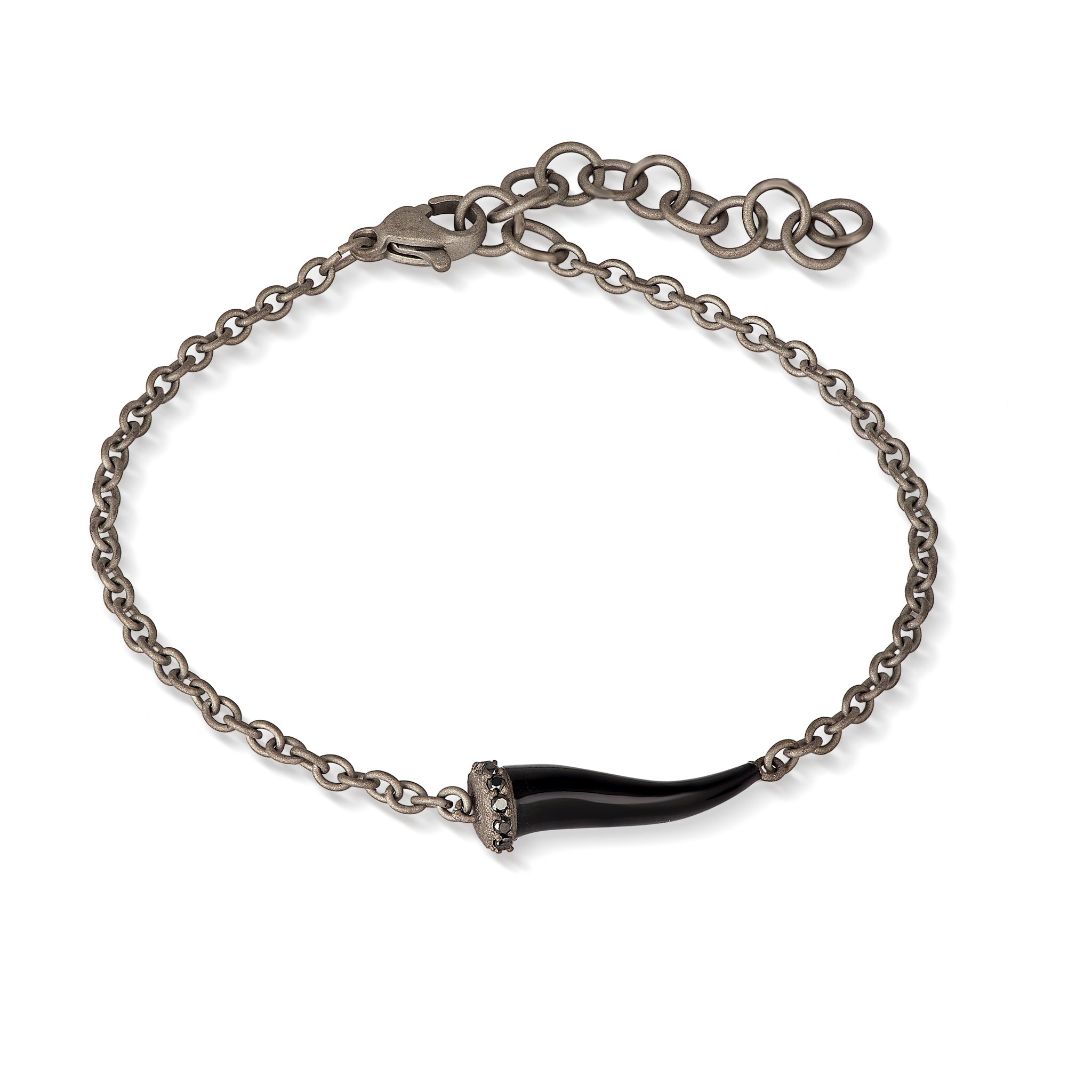 BRACCIALE CHARMS CON CORNETTO SMALTATO NERO IN TITANIO, 5 BLACK E CATENA