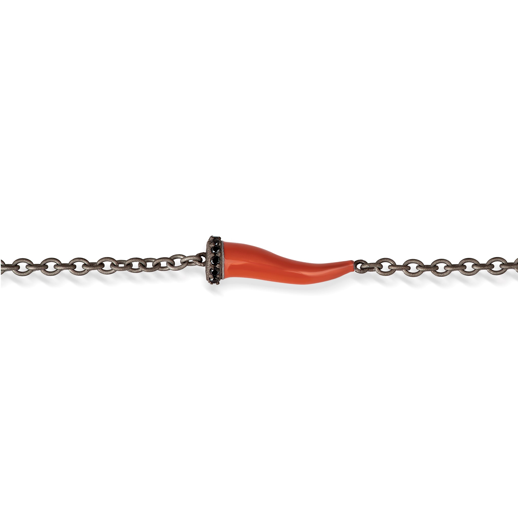 BRACCIALE CHARMS CON CORNETTO SMALTATO ROSSO  IN TITANIO, 5 BLACK E CATENA