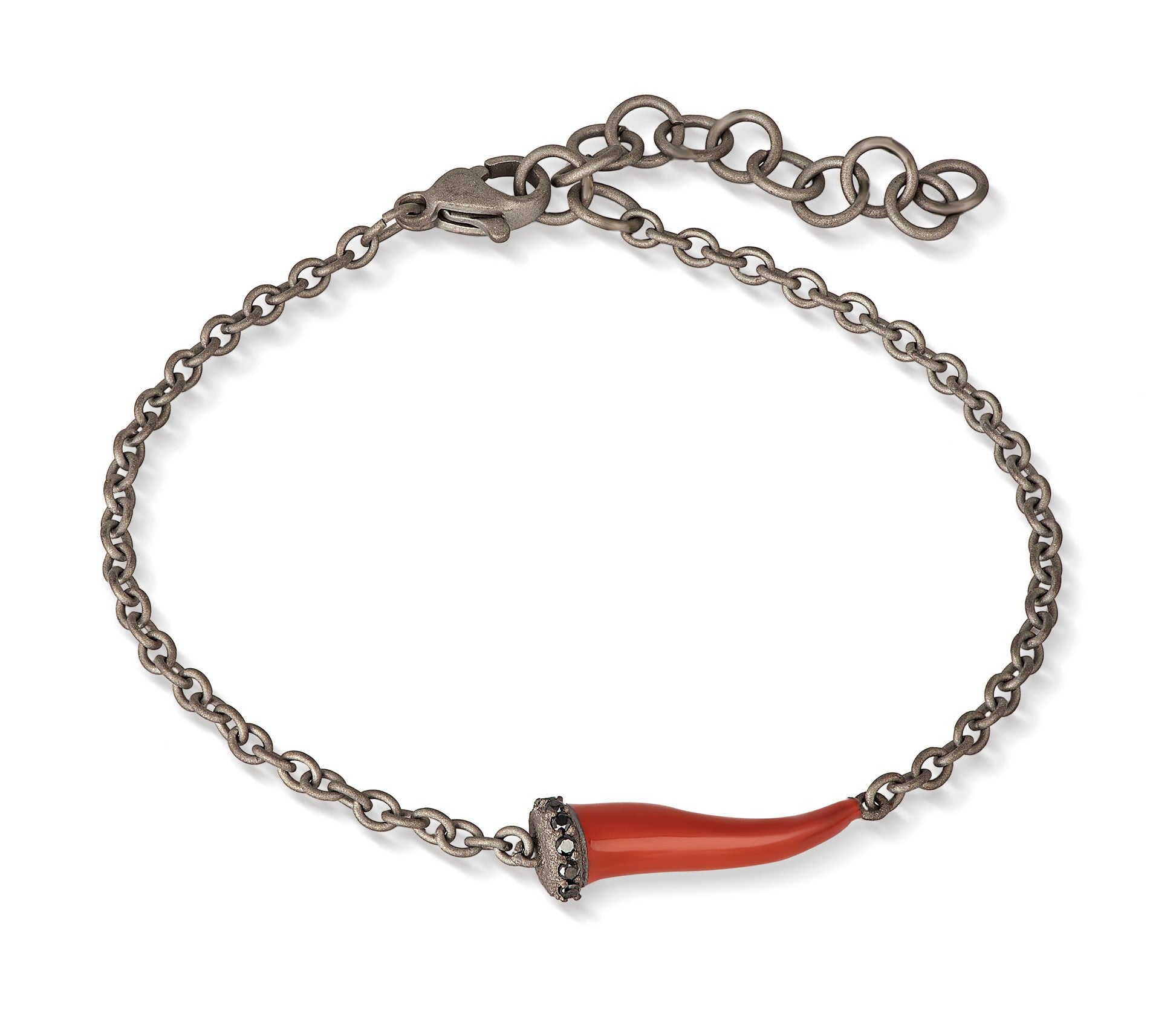 BRACCIALE CHARMS CON CORNETTO SMALTATO ROSSO  IN TITANIO, 5 BLACK E CATENA