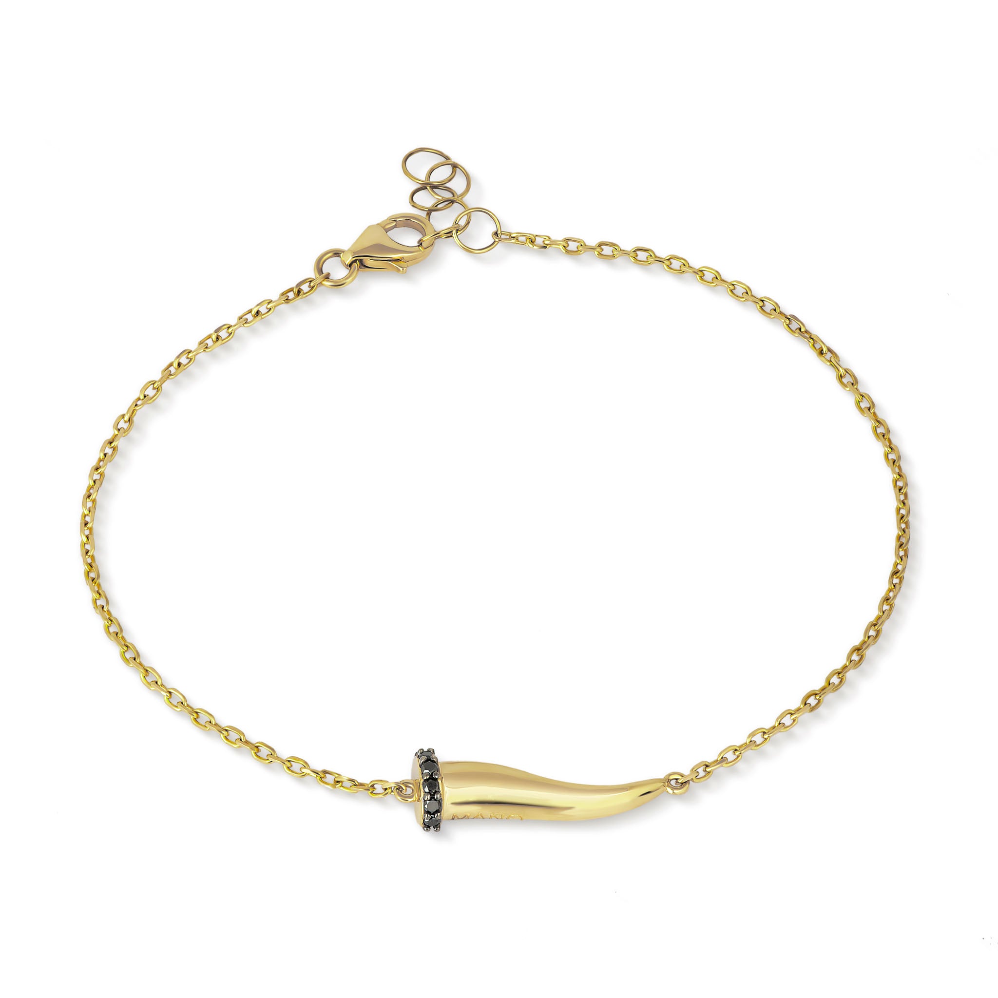 BRACCIALE CHARMS CON CORNETTO IN ORO GIALLO 9KT E  DIAMANTI BLACK