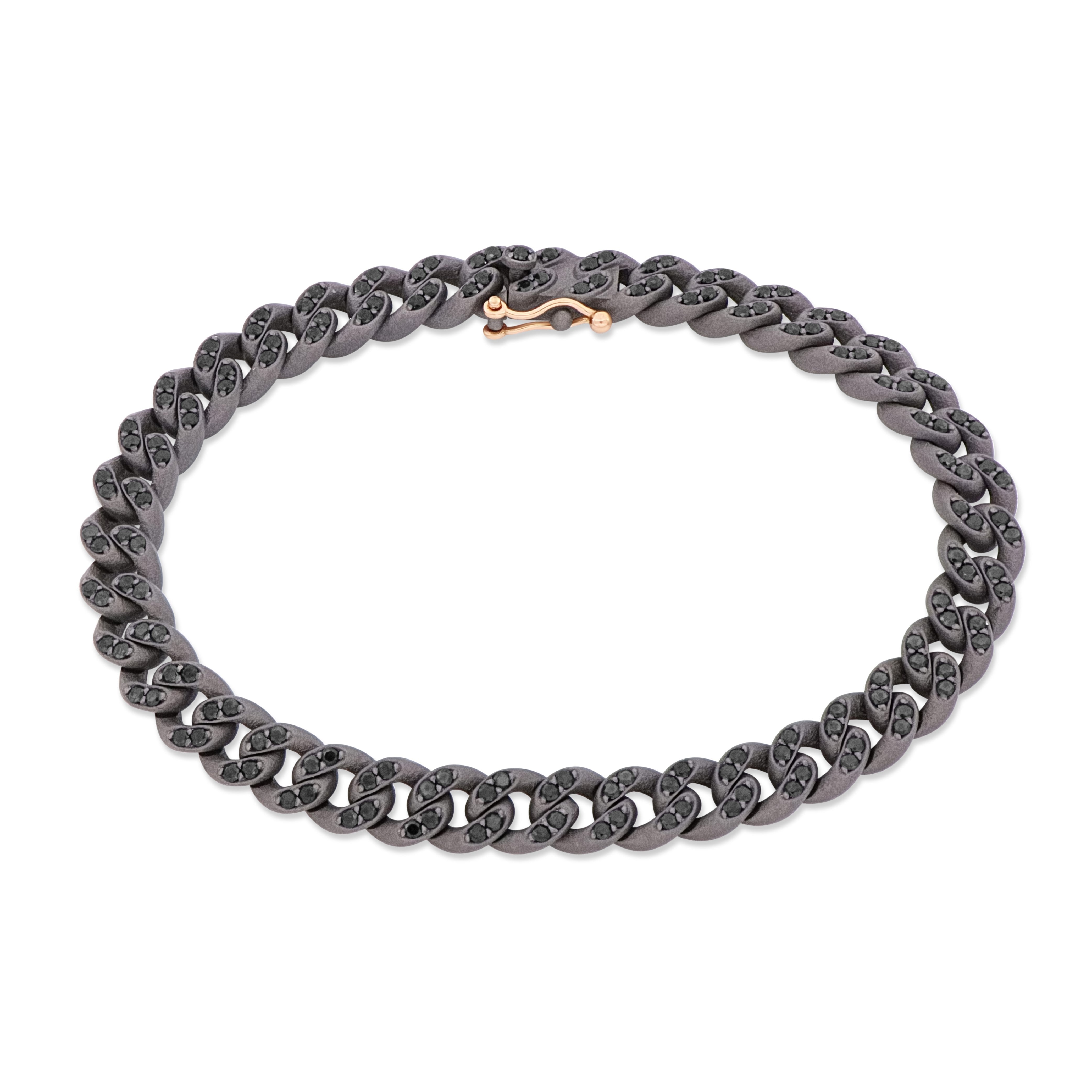 BRACCIALE UOMO IN TITANIO, DIAMANTI BLACK E ORO ROSSO 18KT.