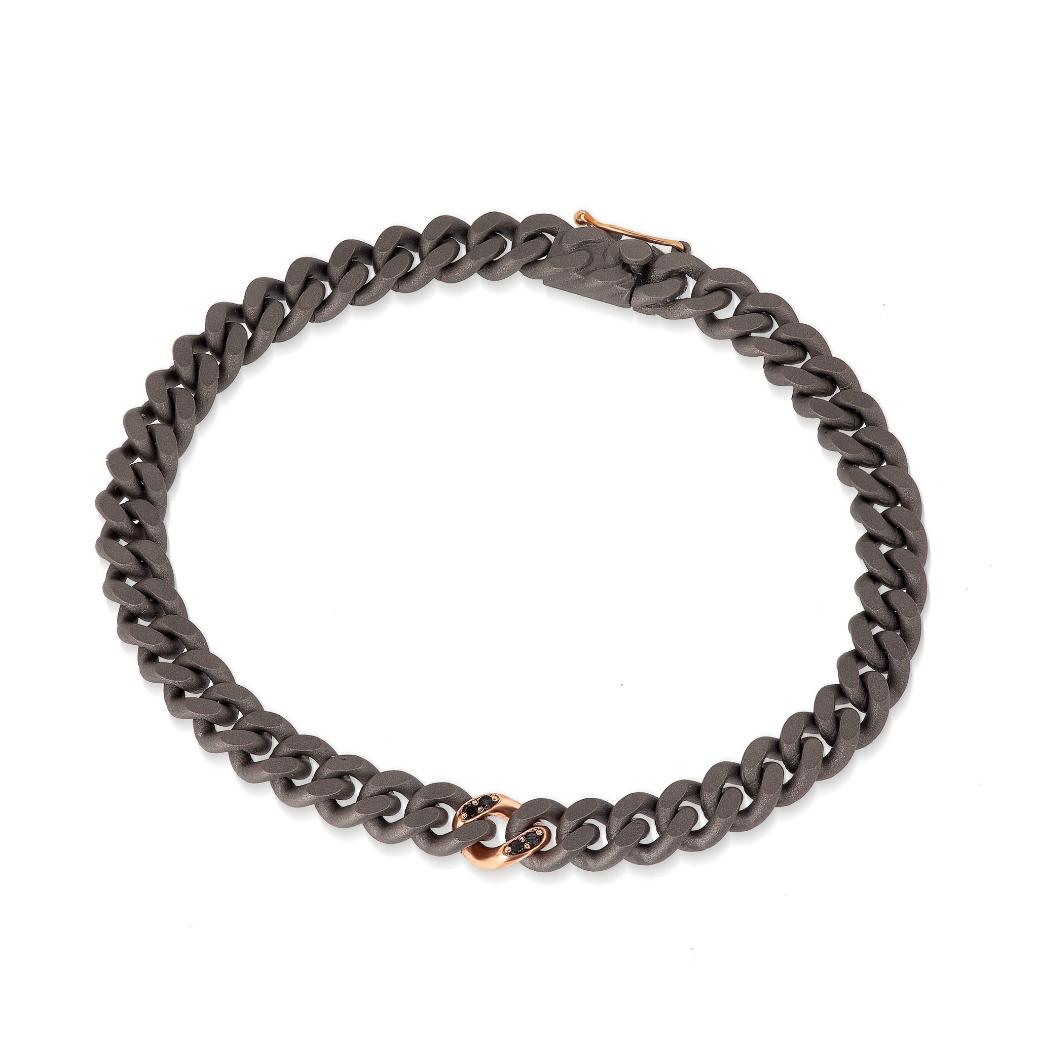 BRACCIALE UOMO IN TITANIO, DIAMANTI BLACK E ORO ROSSO 18KT.