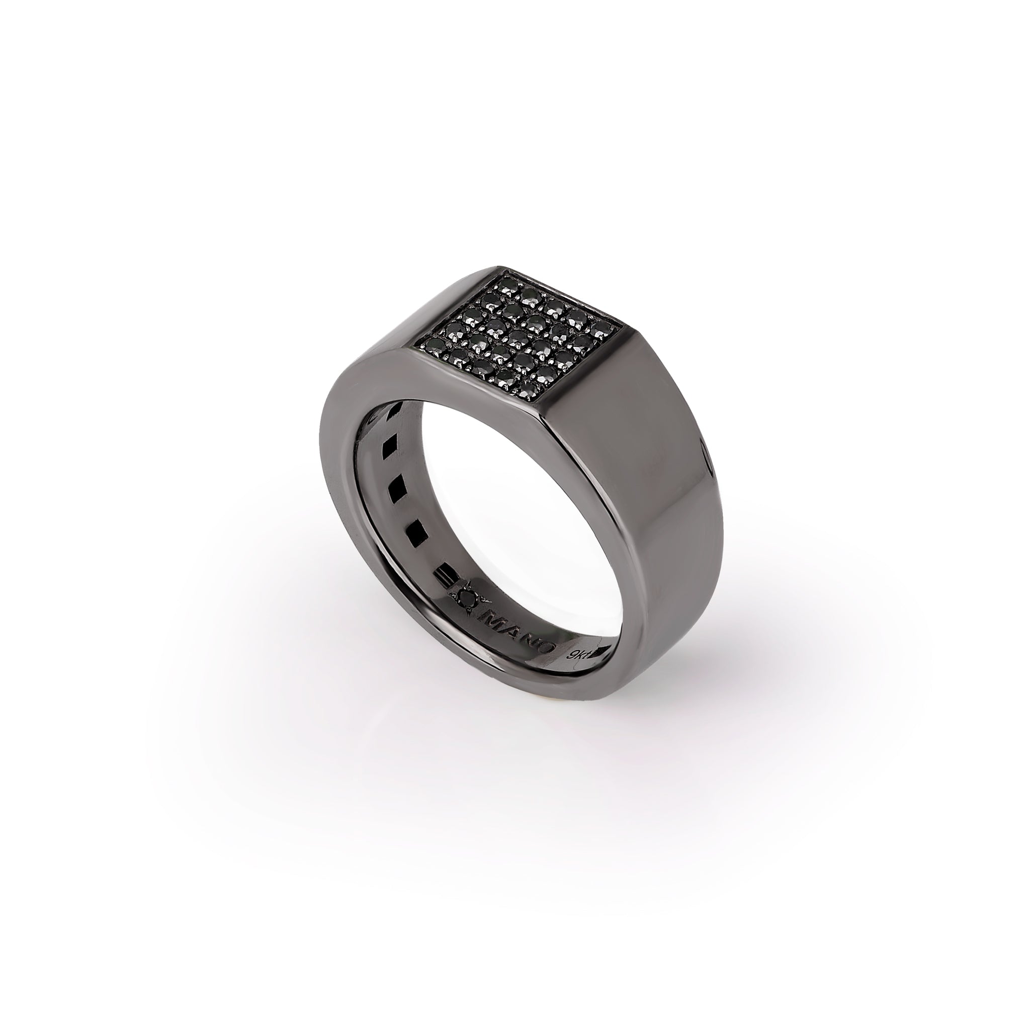 ANELLO UOMO ORO BIANCO BRUNITO 9 KT CON 25 DIAMANTI  BLACK.