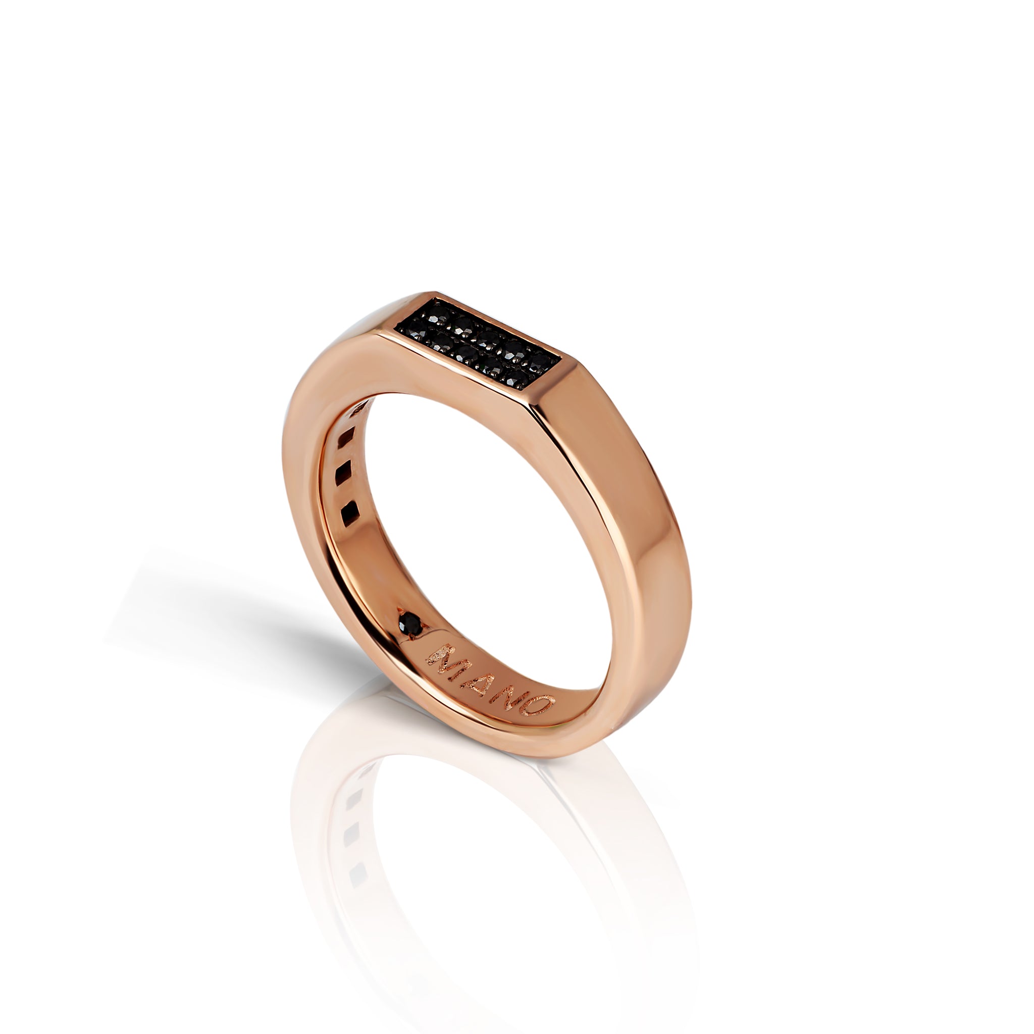 ANELLO UOMO IN ORO ROSSO 9 KT CON 10 DIAMANTI BLACK.