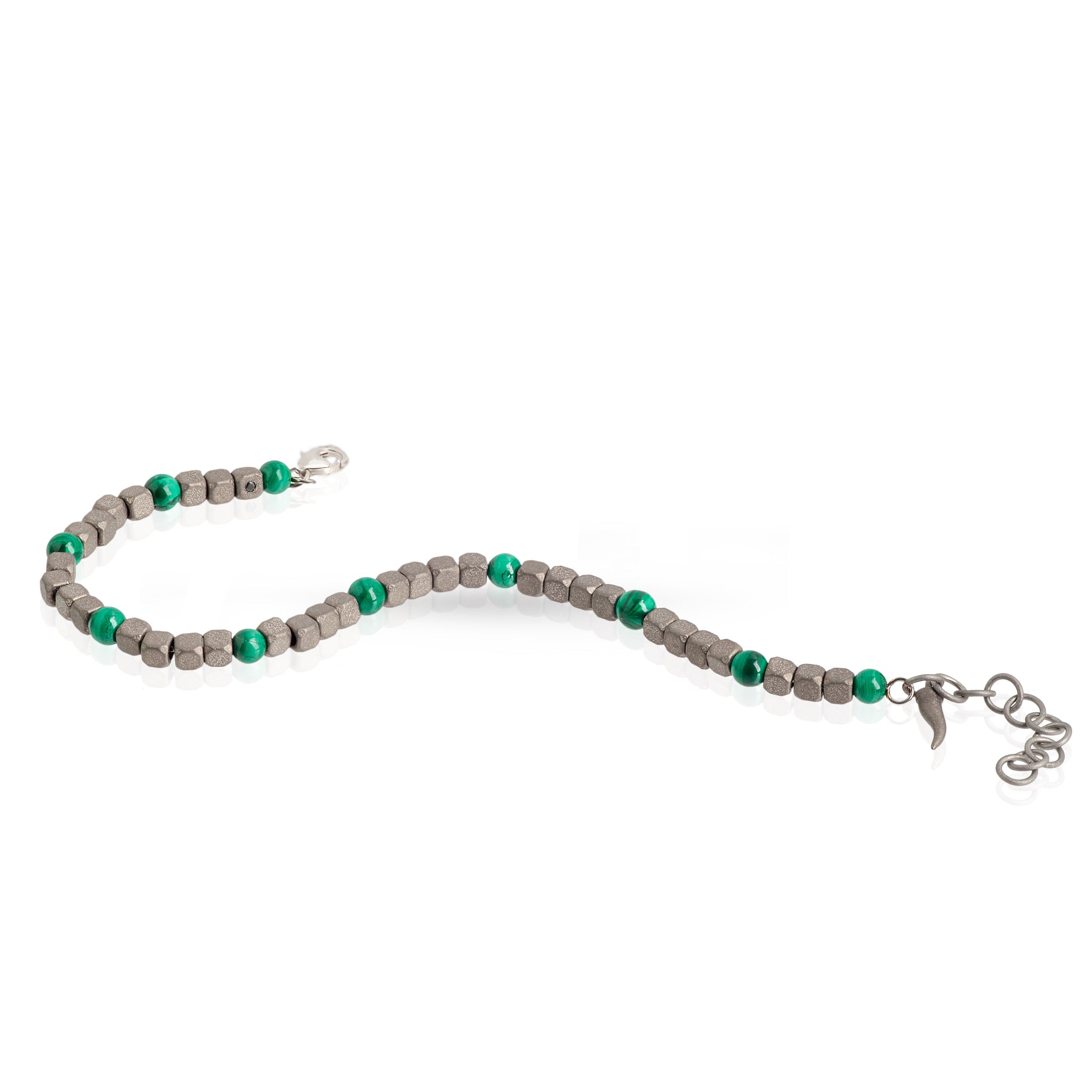 BRACCIALE UOMO IN TITANIO, MALACHITE E ORO BIANCO 9KT