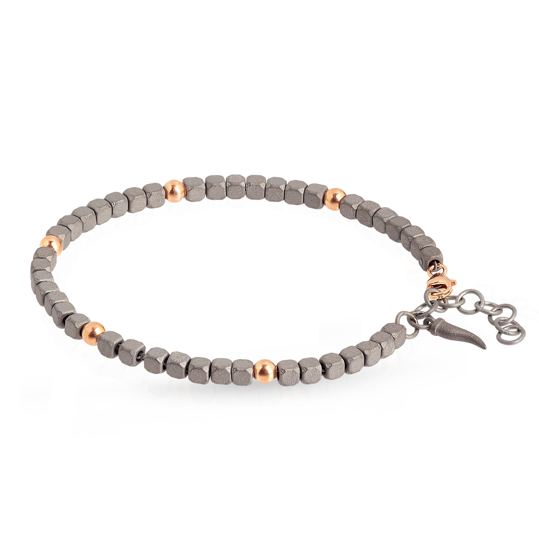 BRACCIALE UOMO IN TITANIO E 5 SFERE IN ORO ROSSO 9KT