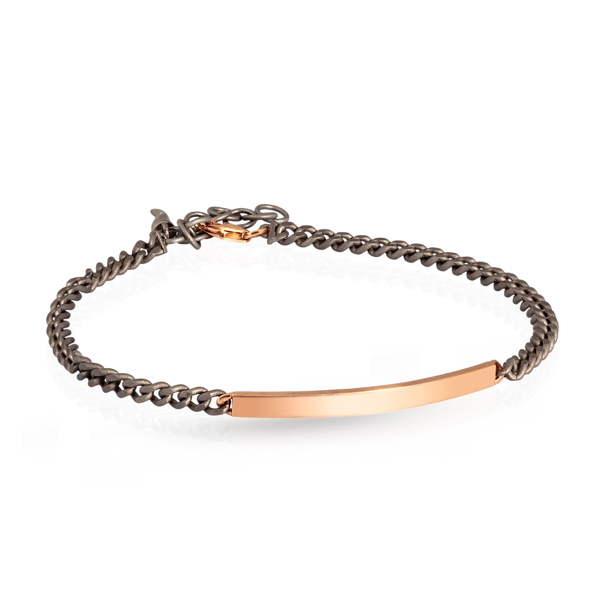 BRACCIALE CON BARRETTA IN ORO ROSSO 9 KT LISCIA E CATENA GROUMETTE