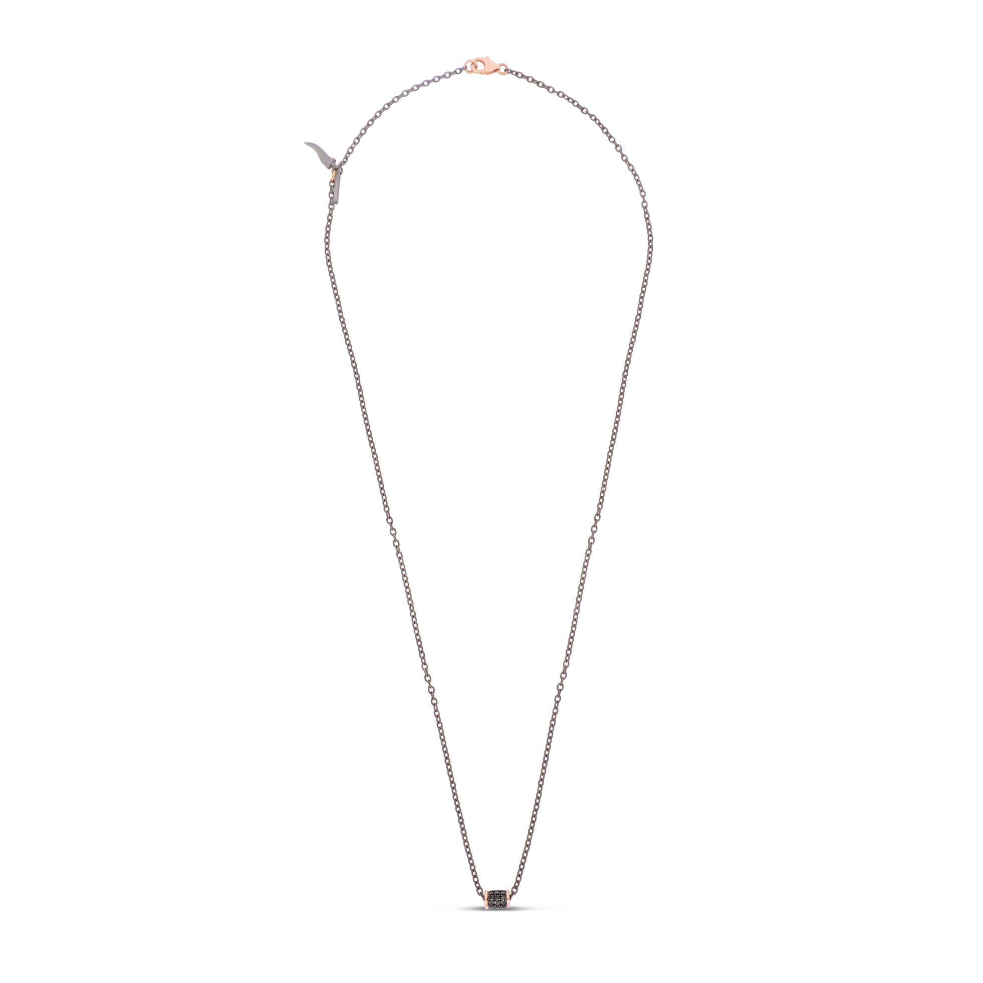 COLLANA DA UOMO IN TITANIO CON BARILOTTO IN ORO ROSSO 9 KT E DIAMANTI BLACK