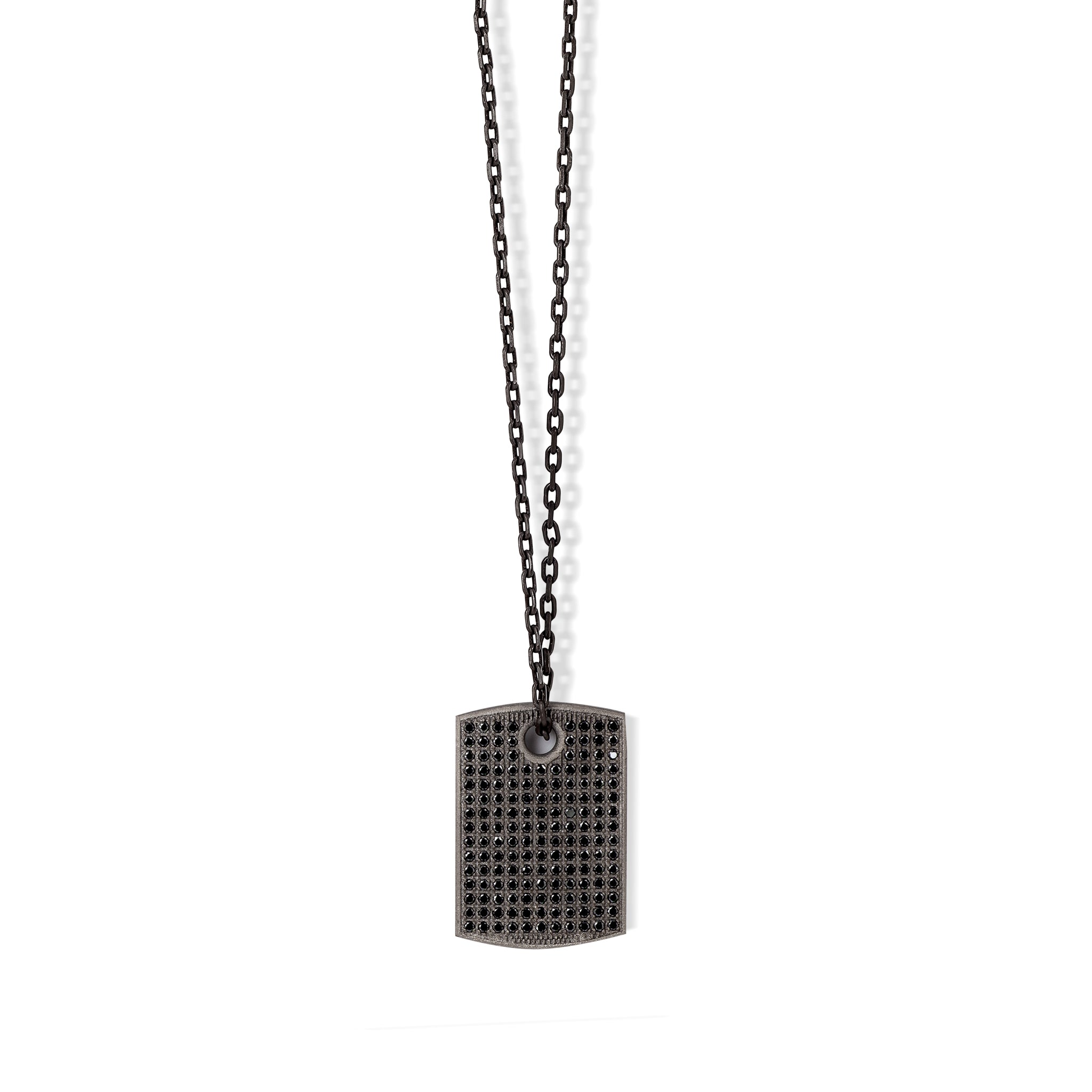 COLLANA CON TARGHETTA  IN TITANIO, DIAMANTI BLACK E ORO ROSSO 9 KT.