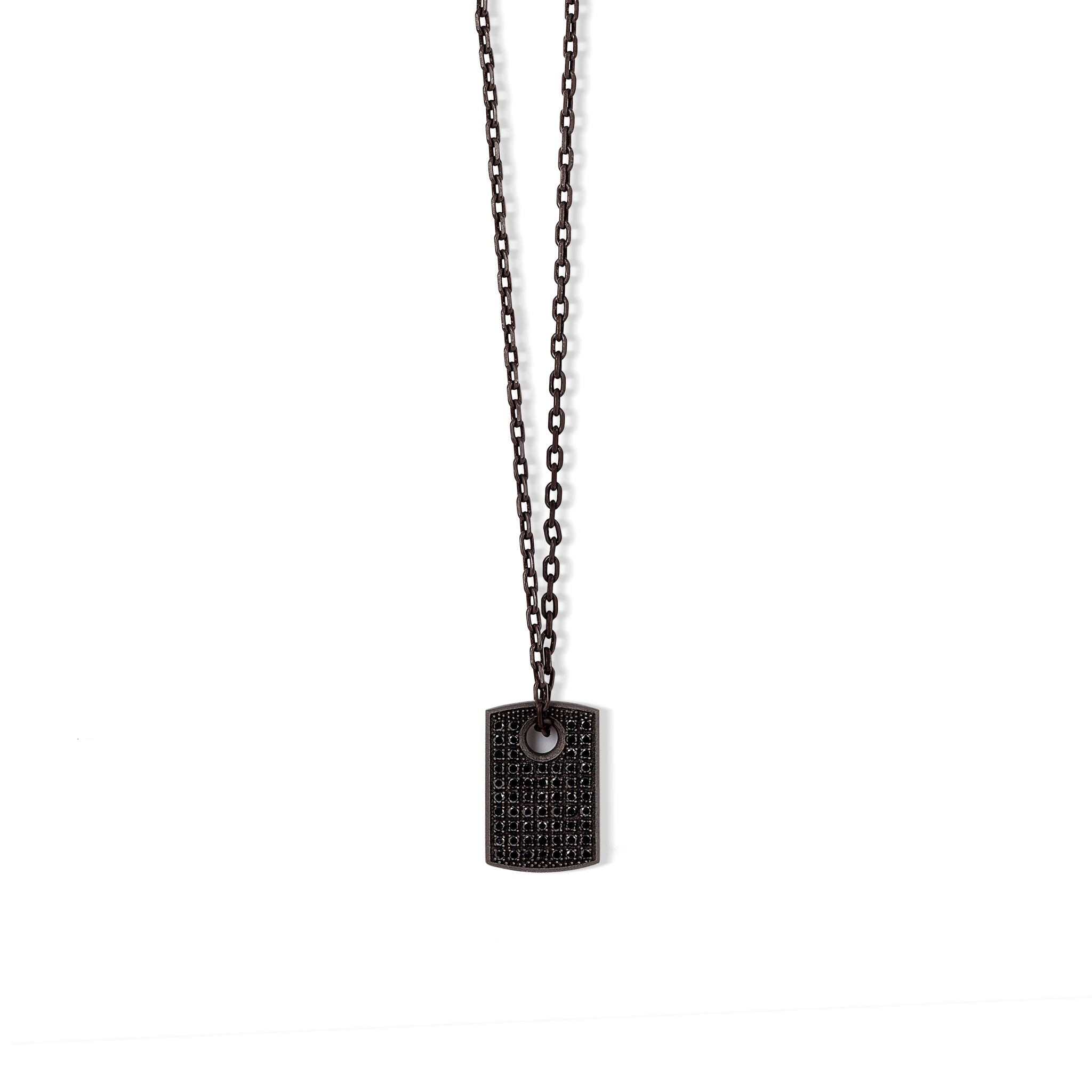 COLLANA CON TARGHETTA PICCOLA IN TITANIO, DIAMANTI BLACK ,ORO ROSSO 18 KT, ORO ROSSO 9 KT E CATENA