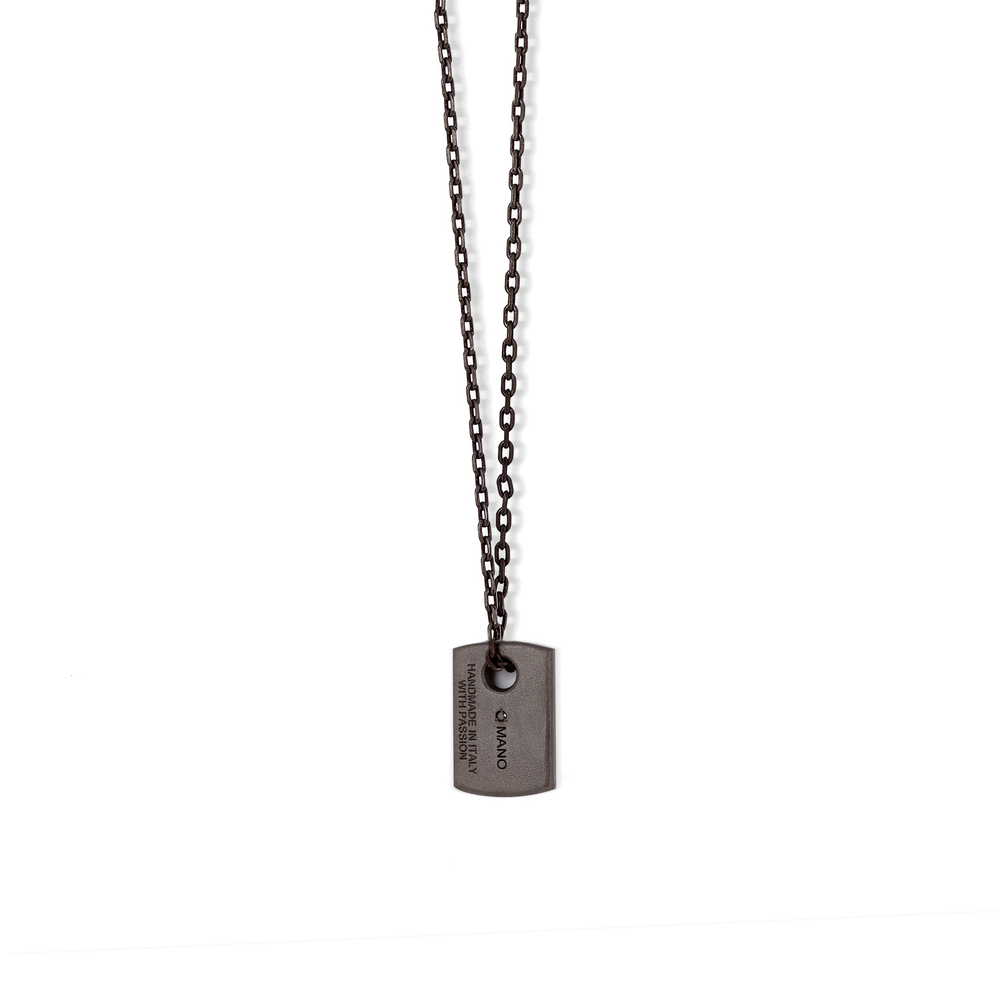 COLLANA CON TARGHETTA PICCOLA IN TITANIO, DIAMANTI BLACK ,ORO ROSSO 18 KT, ORO ROSSO 9 KT E CATENA