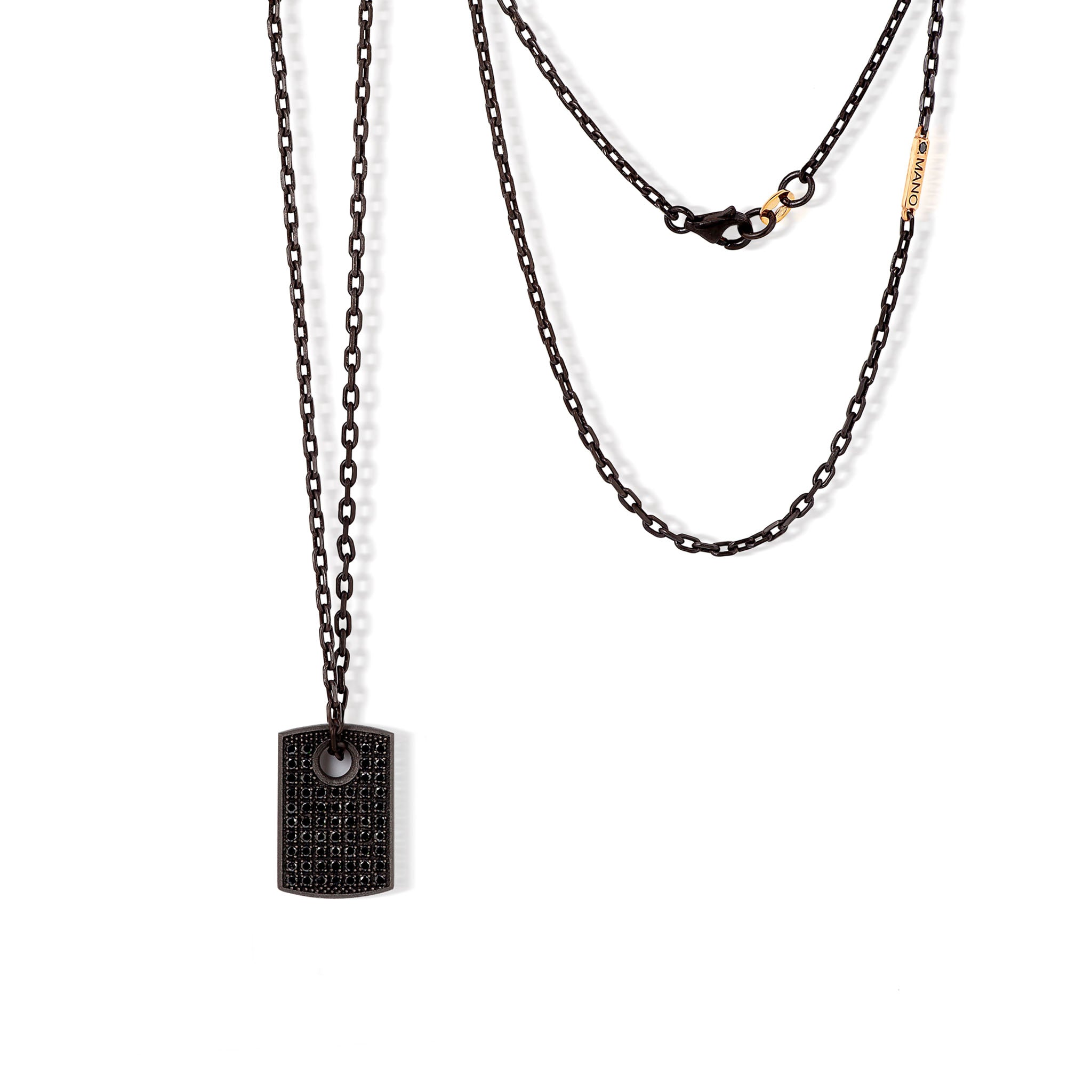 COLLANA CON TARGHETTA PICCOLA IN TITANIO, DIAMANTI BLACK ,ORO ROSSO 18 KT, ORO ROSSO 9 KT E CATENA