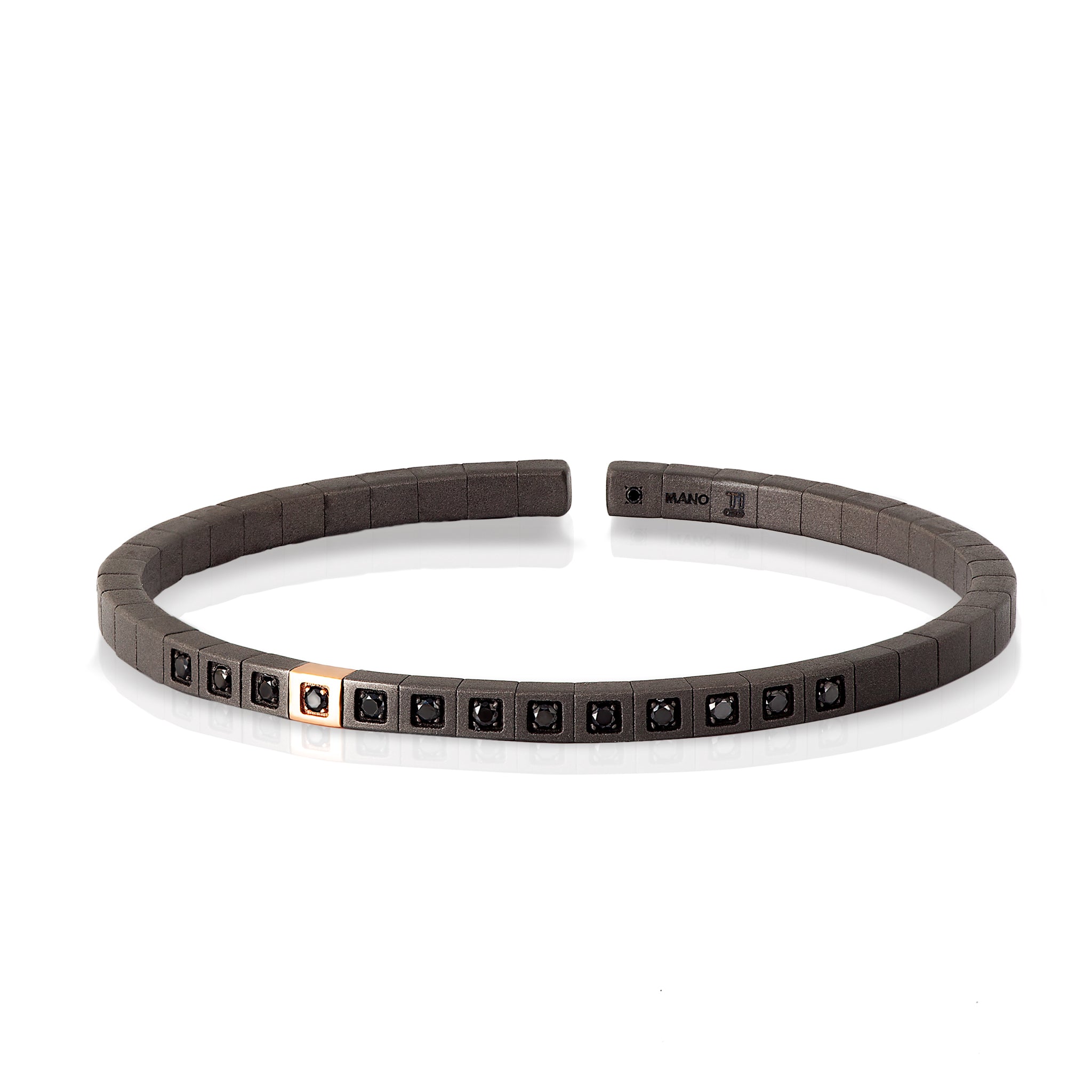 BRACCIALE UOMO IN TITANIO, ORO ROSSO 9 KT, DIAMANTI BLACK.