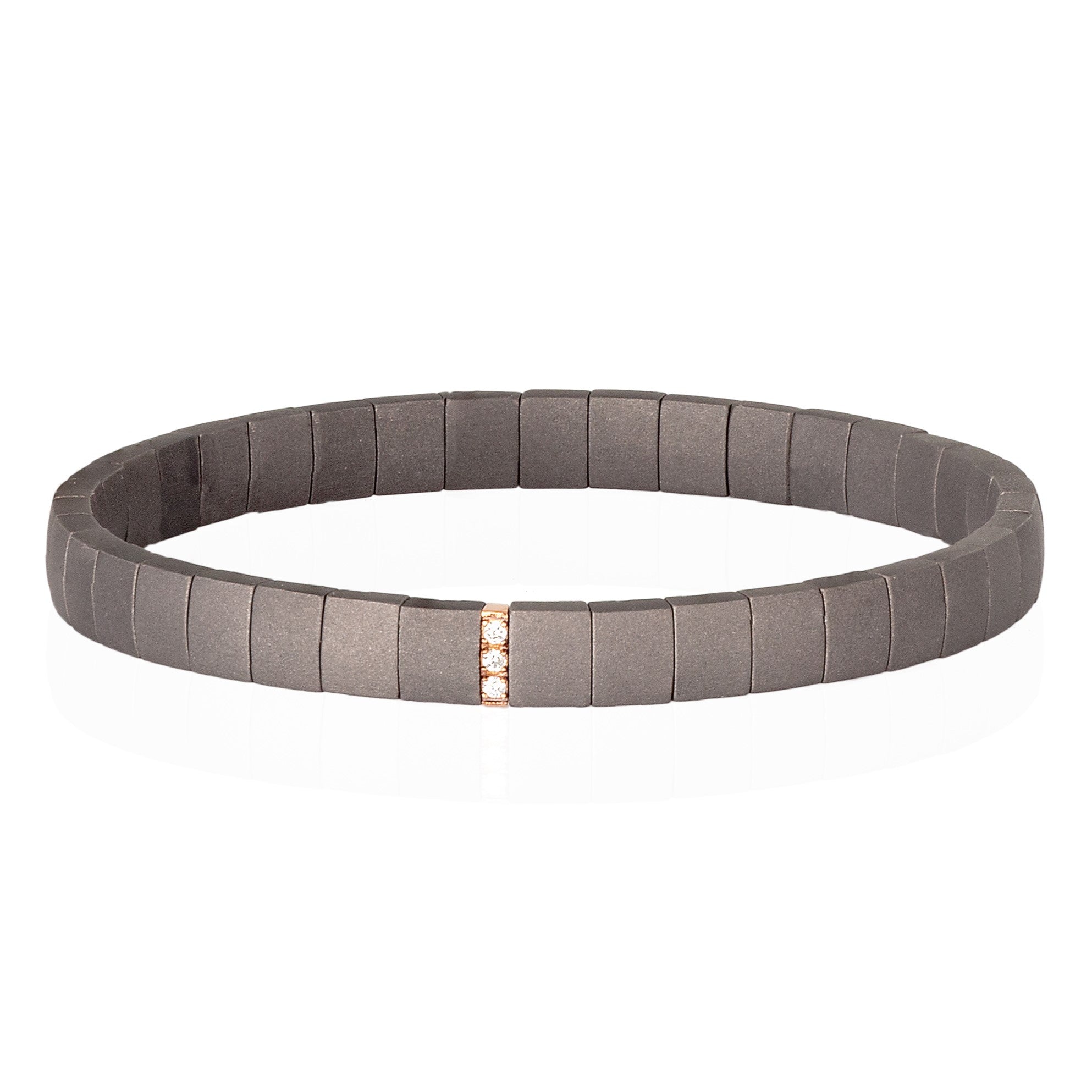 BRACCIALE IN TITANIO A DOPPIA MOLLA CON MODULO IN ORO ROSSO 9 KT E DIAMANTI WHITE