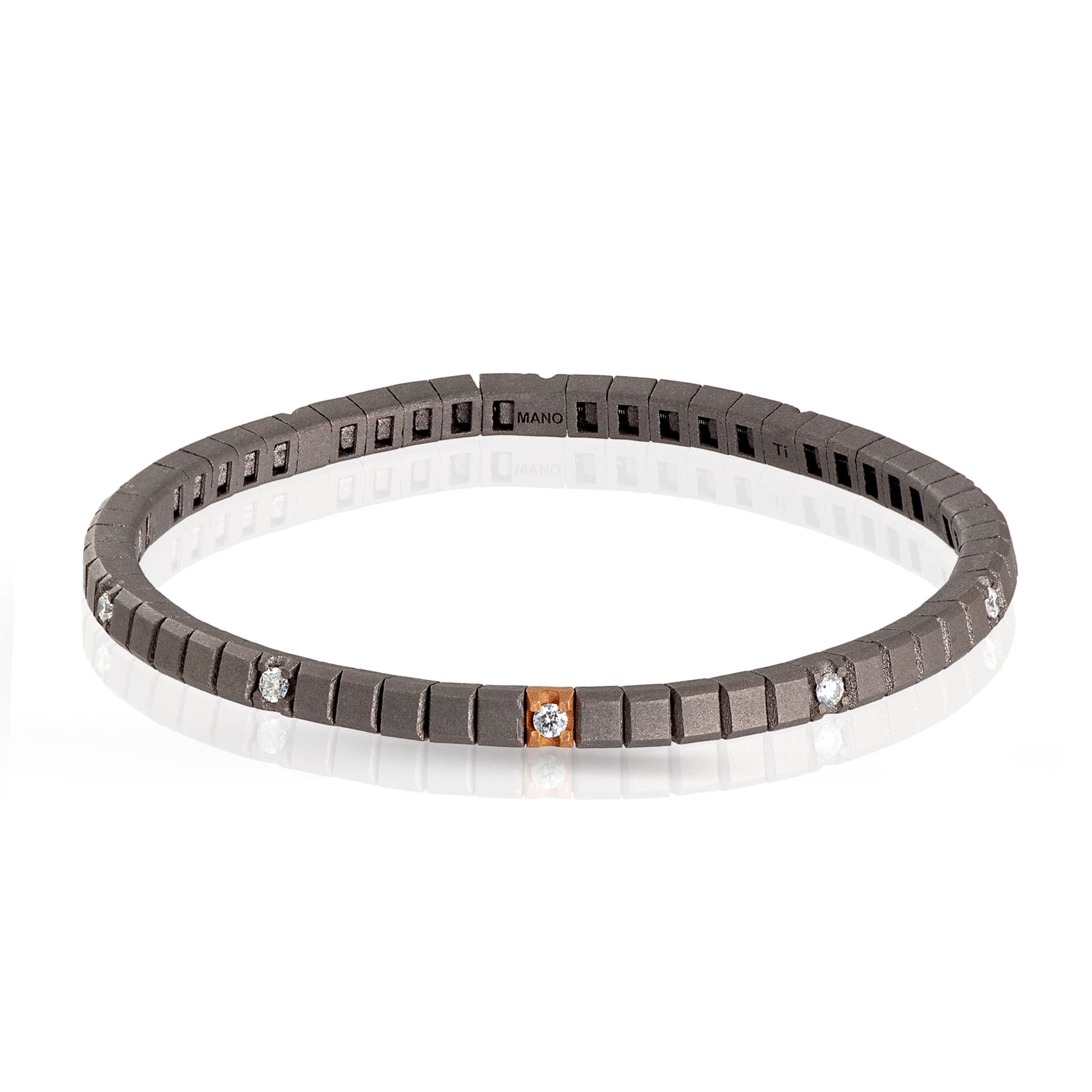 BRACCIALE TENNIS LINEA ELASTICA IN TITANIO, ORO ROSSO 18 KT E 10 DIAMANTI WHITE DA 5 PUNTI.