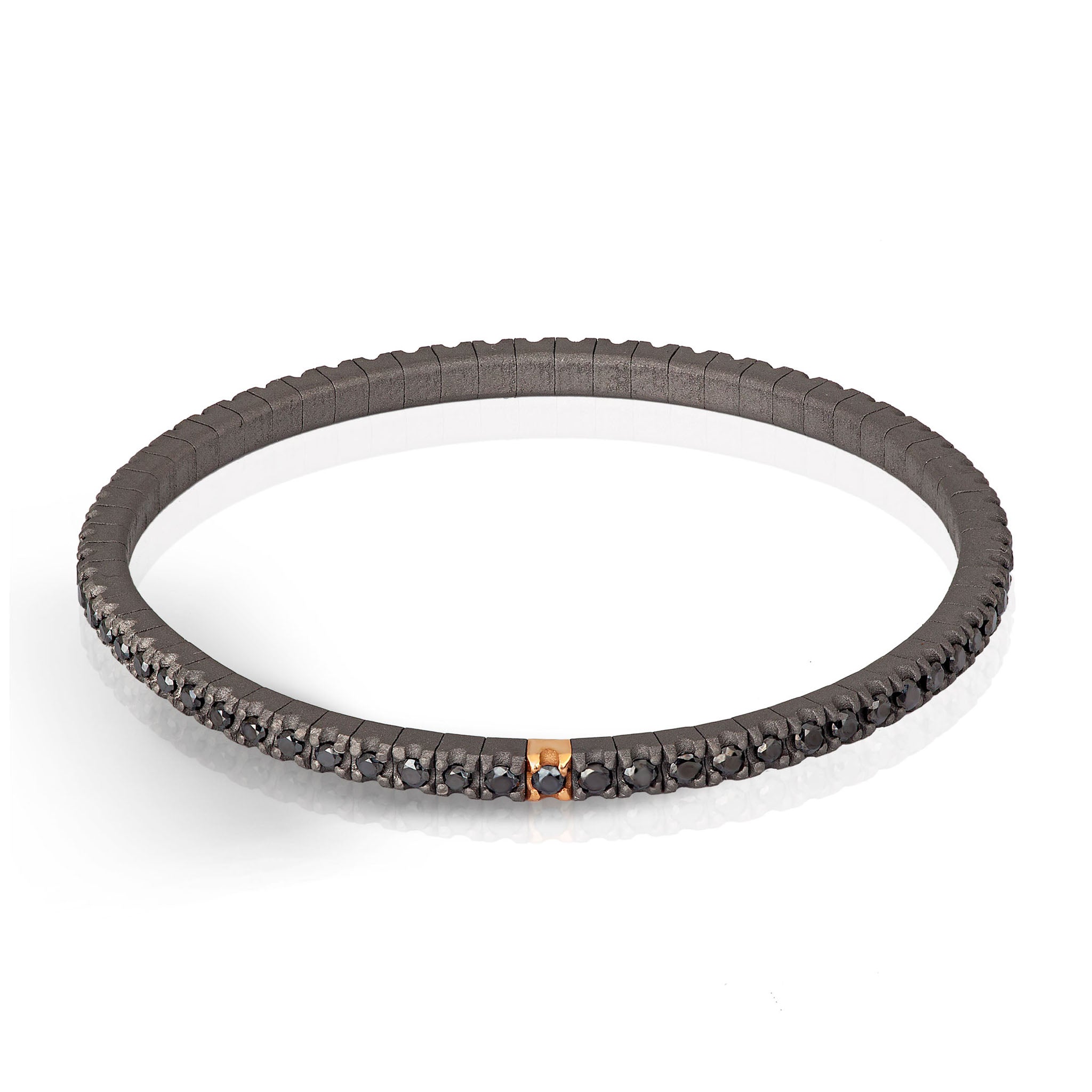 BRACCIALE TENNIS IN TITANIO, ORO ROSSO 18 KT E DIAMANTI BLACK DA 3 PUNTI.