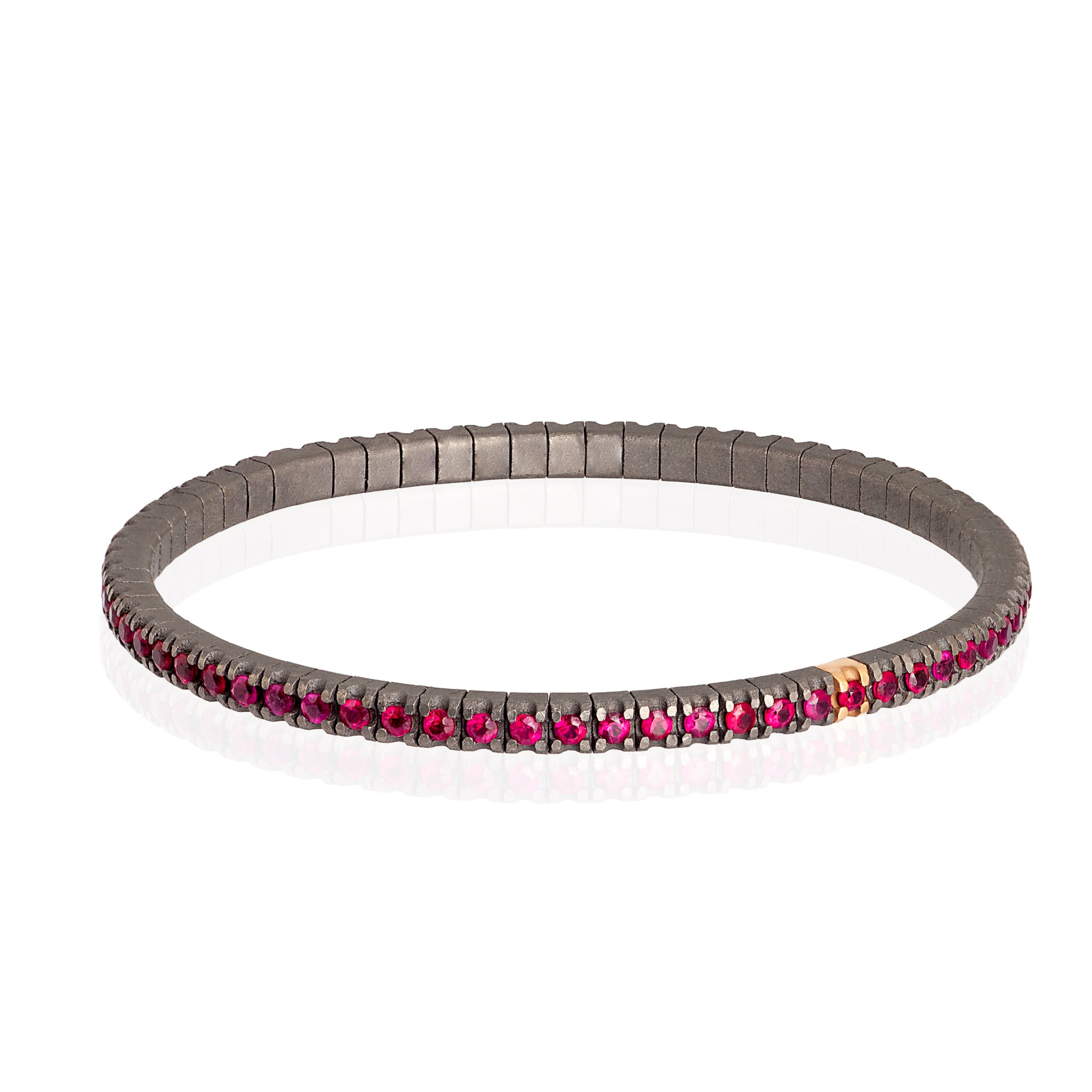 BRACCIALE TENNIS IN TITANIO, ORO ROSSO 18 KT E RUBINI DA 5 PUNTI.