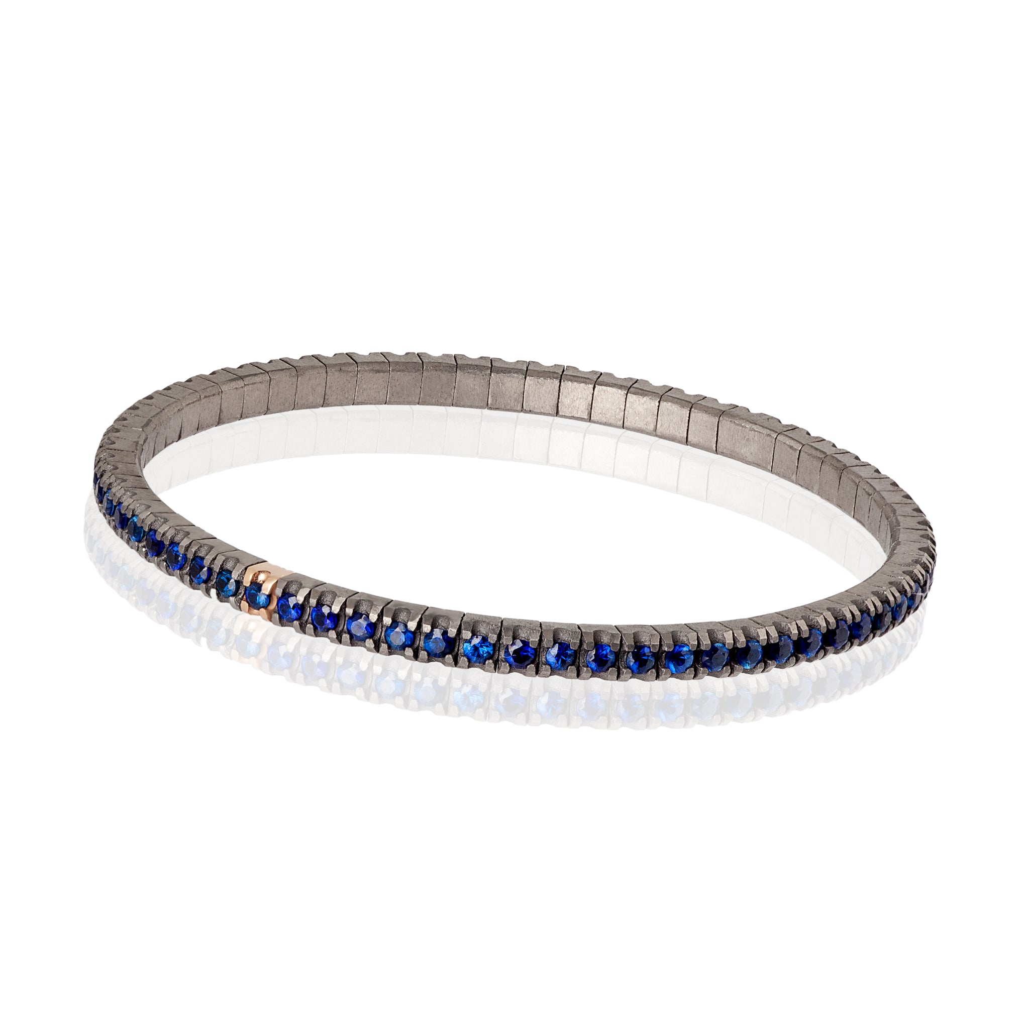 BRACCIALE TENNIS IN TITANIO, ORO ROSSO 18 KT E ZAFFIRI BLU DA 5 PUNTI.