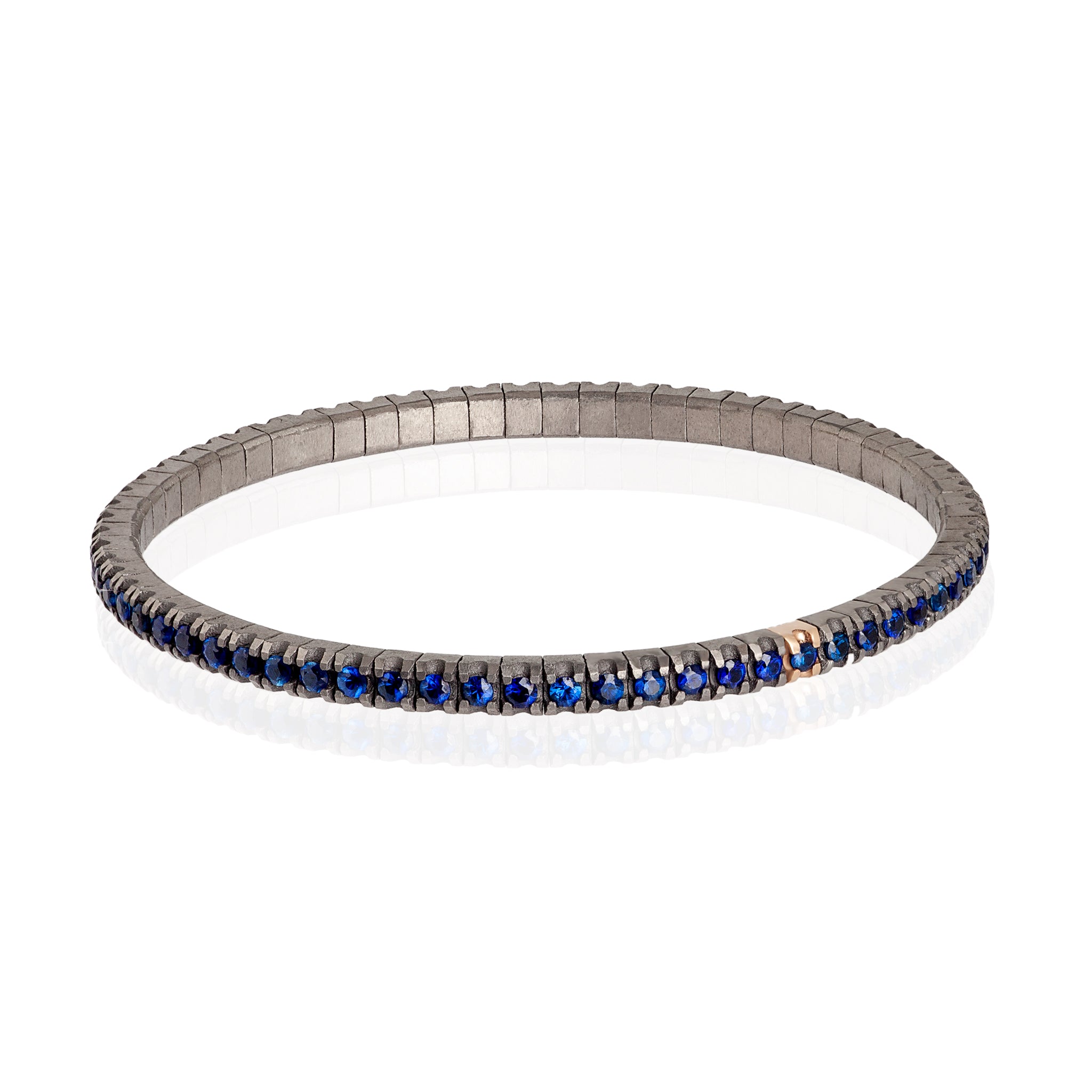 BRACCIALE TENNIS IN TITANIO, ORO ROSSO 18 KT E ZAFFIRI BLU DA 5 PUNTI.