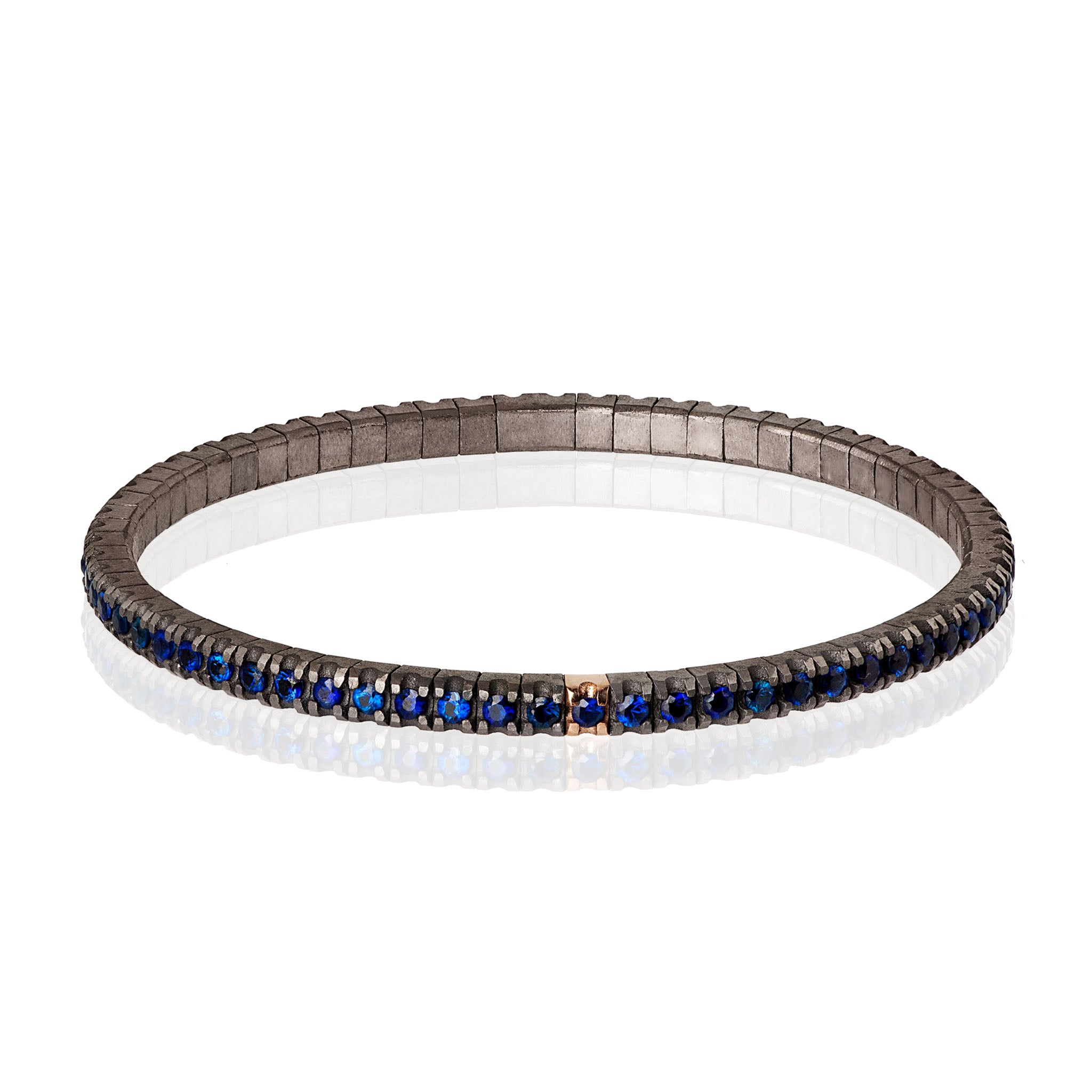 BRACCIALE TENNIS IN TITANIO, ORO ROSSO 18 KT E ZAFFIRI BLU DA 5 PUNTI.